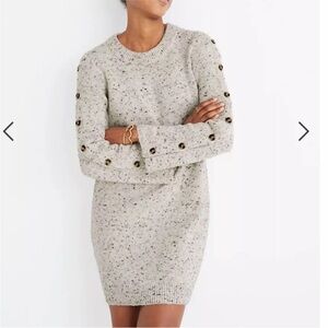Madewell Donegal Button Sleeve Wool Blend Sweater Dress Beige Brown Size XS